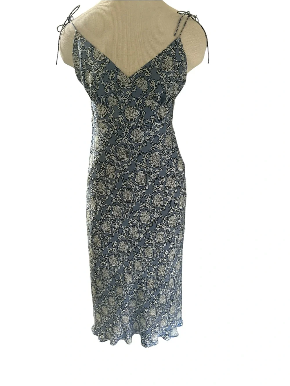 J.Crew 100% Silk Paisley Slip Midi Dress Size 6 Blue Cowl Neck Cottagecore Boho